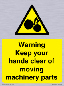 Warning - Keep your hands clear of moving machinery parts